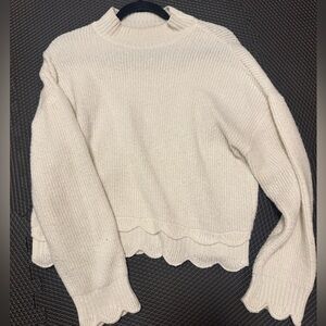 Mango Cream Scalloped Hem Turtleneck Sweater